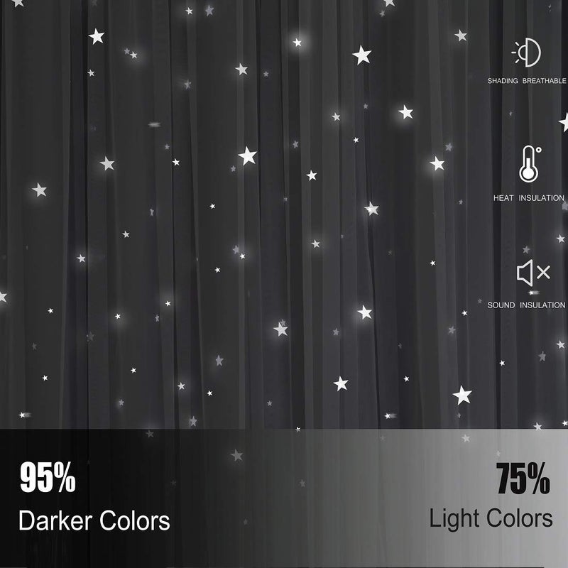 UNISTAR 2 Panels Stars Blackout Curtains for Bedroom Girls Kids Baby Window Curtain Double Layer Star Cut Out Aesthetic Living Room Decor Wall Home Decorations Curtain,W52 x L63 Inches,Grey - Image 2